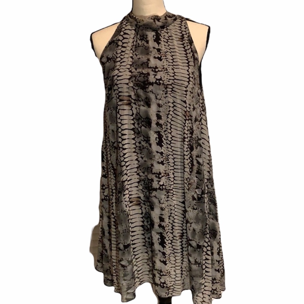 Gray Snake print halter straight lined dress Sz M